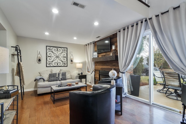 living room with hardwood / wood-style flooring