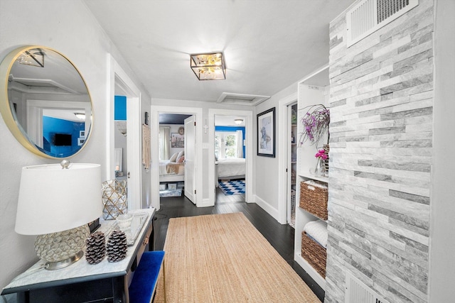 hallway featuring dark hardwood / wood-style flooring