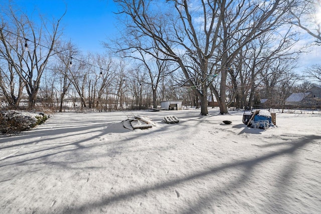 view of yard layered in snow