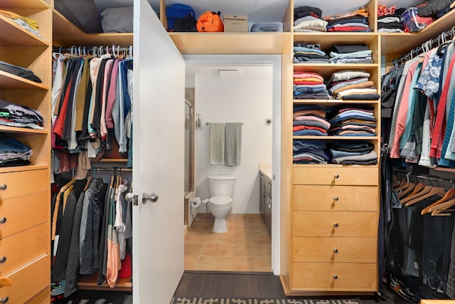 spacious closet with dark wood-type flooring