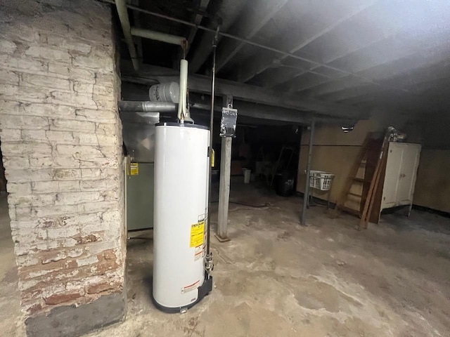 basement featuring gas water heater