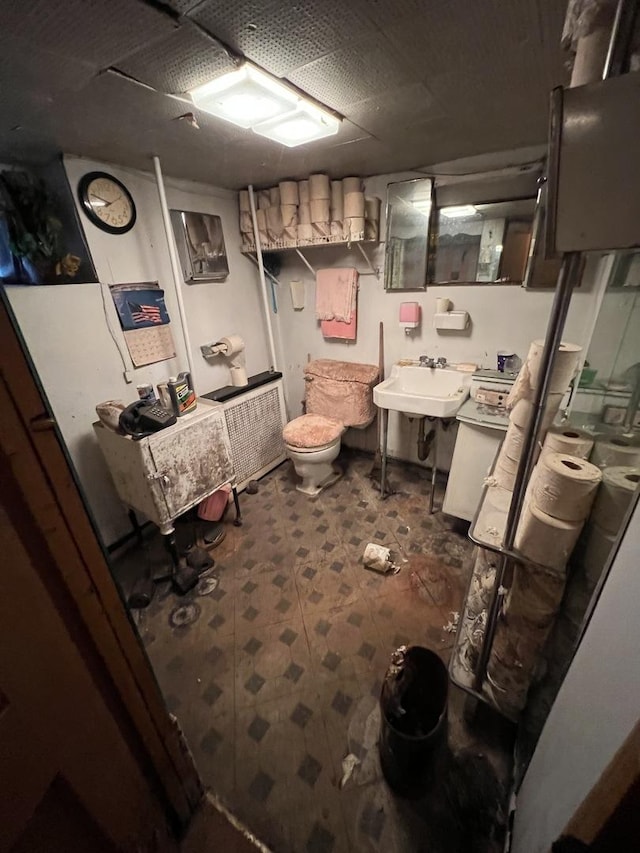 bathroom with radiator, sink, and toilet