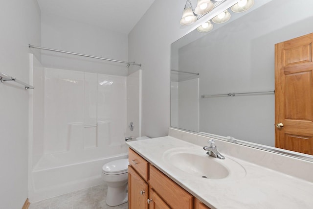 full bathroom with tile patterned floors, vanity, toilet, and shower / washtub combination