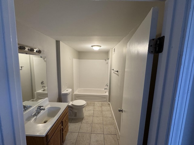 full bathroom featuring tile patterned flooring, vanity,  shower combination, and toilet