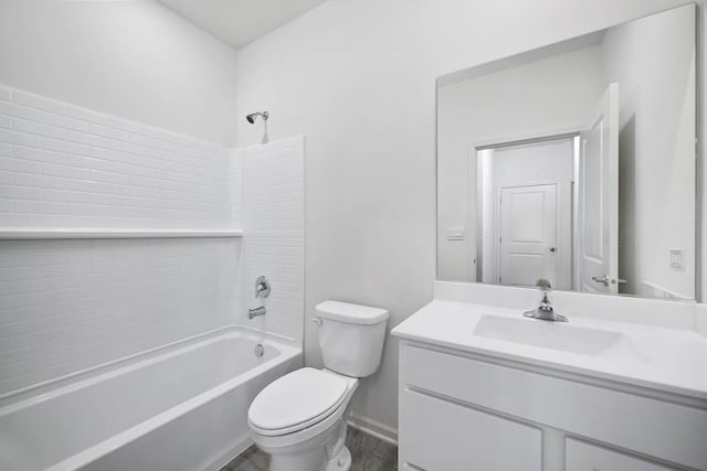 full bathroom with vanity,  shower combination, and toilet