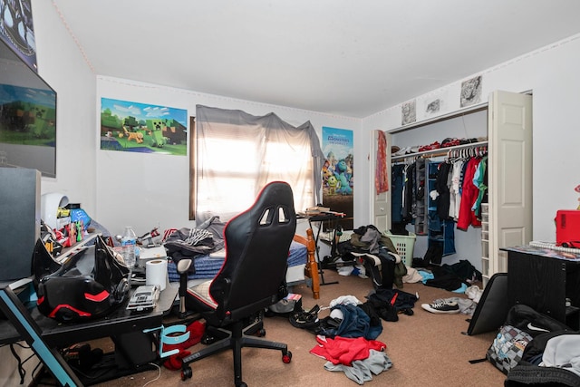 view of carpeted home office