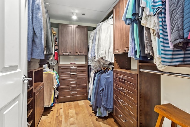 spacious closet featuring light hardwood / wood-style floors