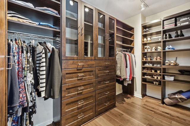 walk in closet with light wood-type flooring