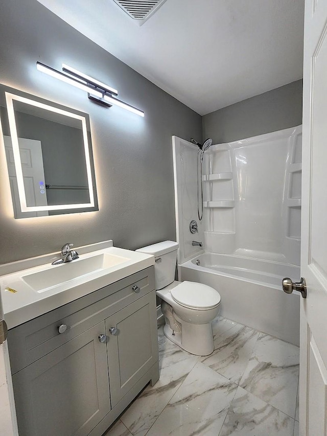 full bathroom with vanity, toilet, and tub / shower combination