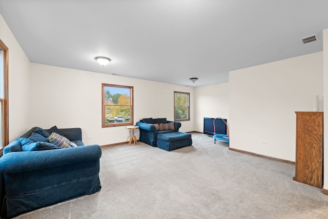 living room with light colored carpet