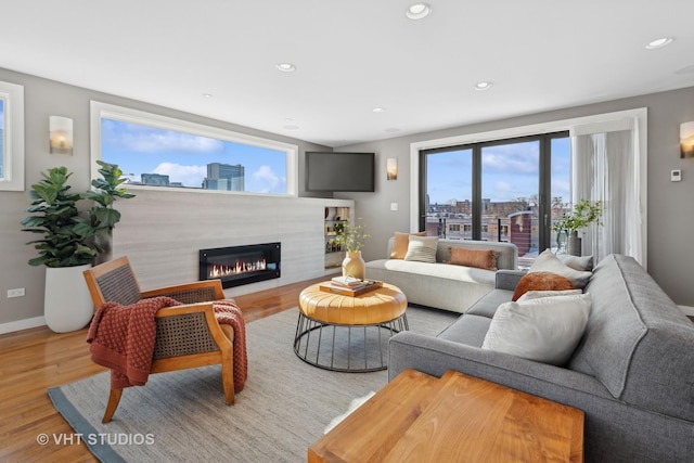 living room with light wood-type flooring