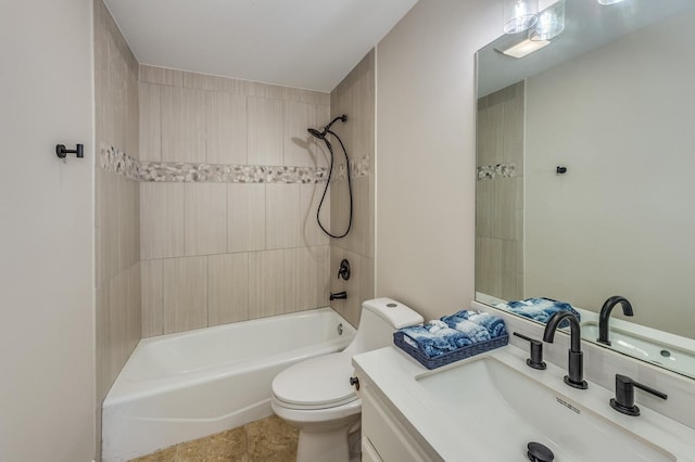 full bathroom with tile patterned floors, vanity, toilet, and tiled shower / bath