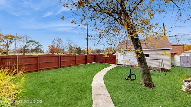 view of yard with a shed