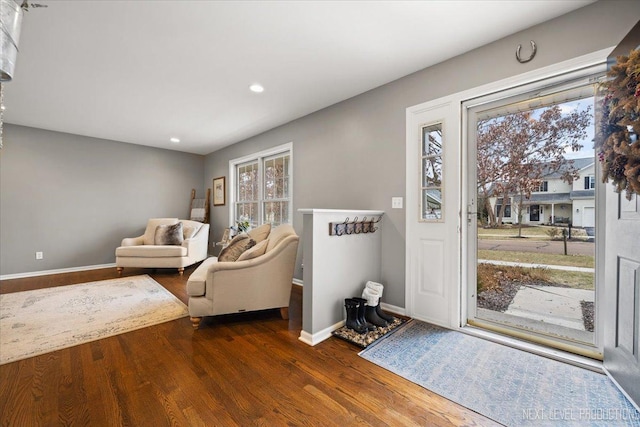 foyer entrance with dark hardwood / wood-style flooring