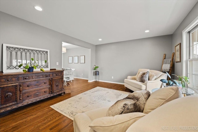 living room with dark hardwood / wood-style floors