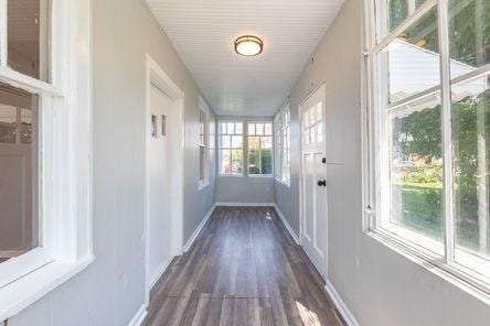 corridor featuring dark hardwood / wood-style flooring