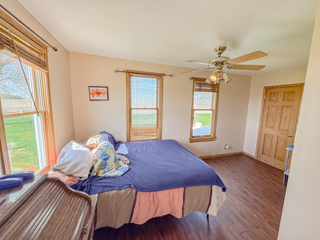 174 Rockyford Rd, Sublette, IL 61367 - bedroom with wood finished floors, a ceiling fan, and baseboards