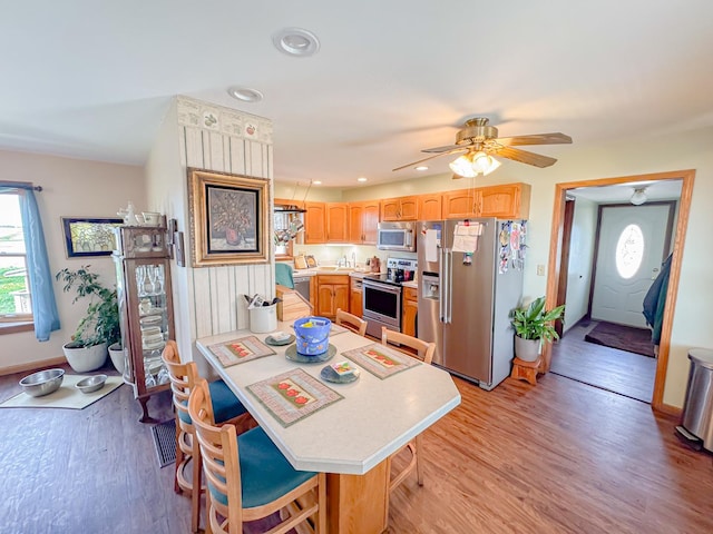 174 Rockyford Rd, Sublette, IL 61367 - dining area with healthy amount of natural light, light wood-style flooring, ceiling fan, and recessed lighting
