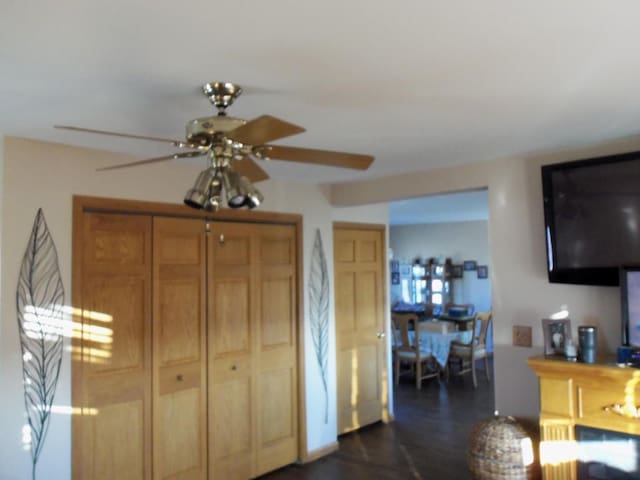 kitchen featuring dark hardwood / wood-style floors and ceiling fan