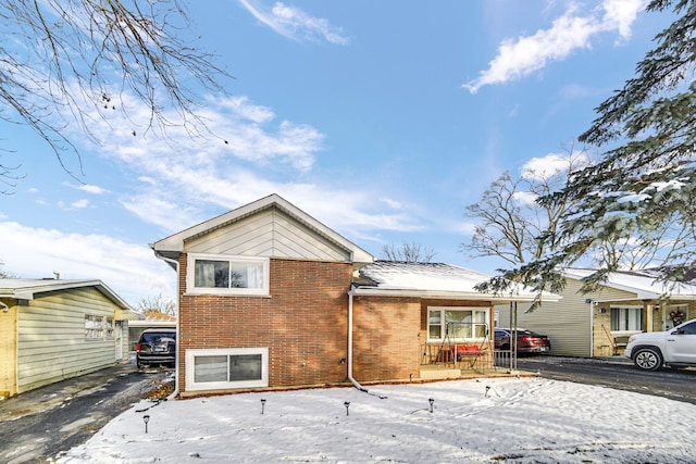 view of snow covered property