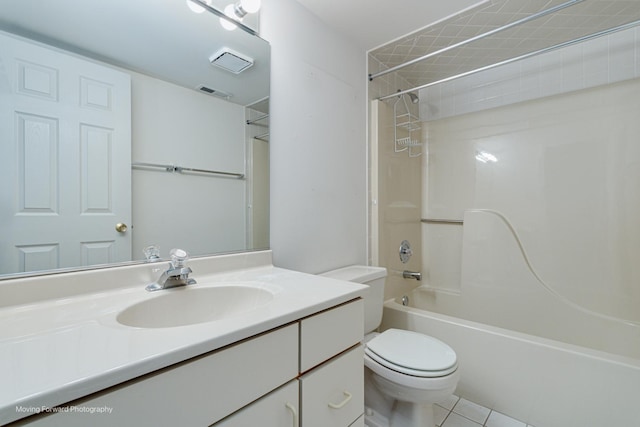 full bathroom with tile patterned floors, vanity, toilet, and bathing tub / shower combination