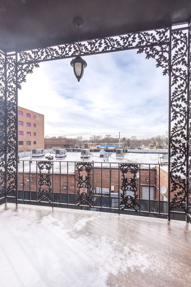 view of snow covered patio