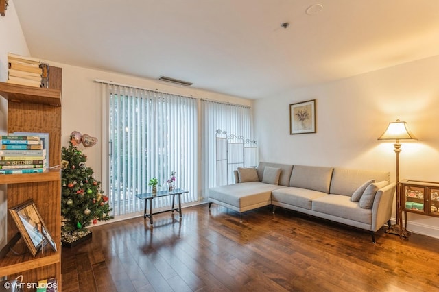 living room featuring dark hardwood / wood-style floors