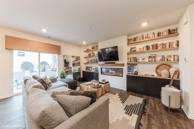 living room featuring dark hardwood / wood-style floors