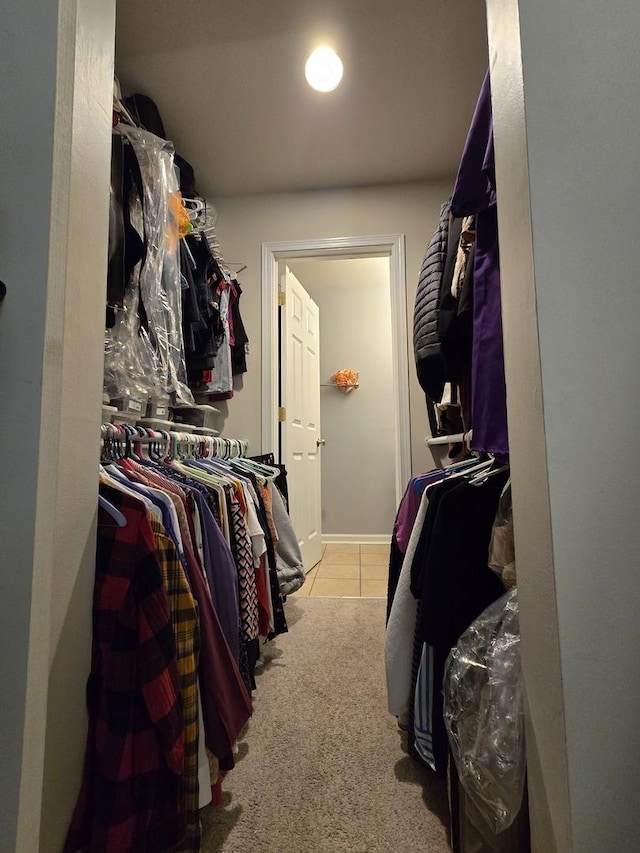 spacious closet featuring light carpet