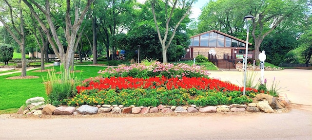 view of home's community with a yard