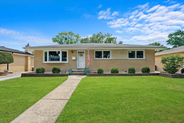 ranch-style house with a front lawn