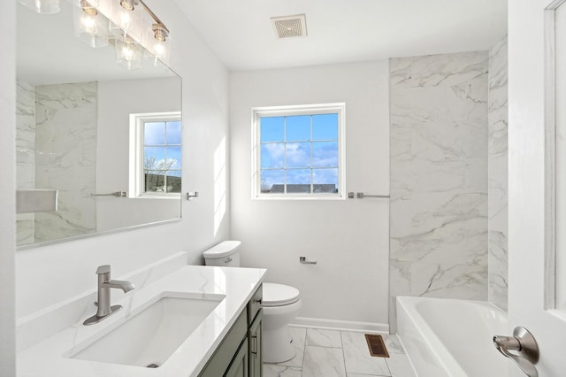 full bathroom featuring vanity, shower / bathtub combination, and toilet