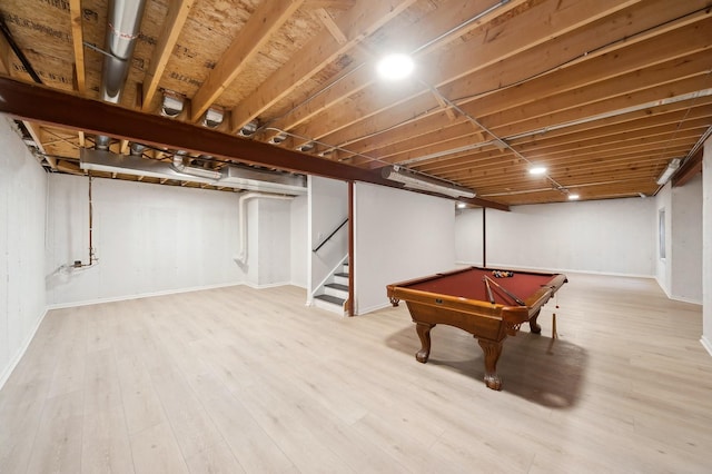 rec room with hardwood / wood-style floors and billiards