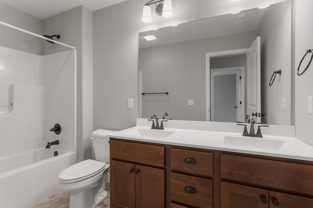 full bathroom with vanity, toilet, and bathing tub / shower combination