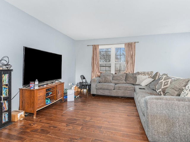 living room featuring dark wood-type flooring