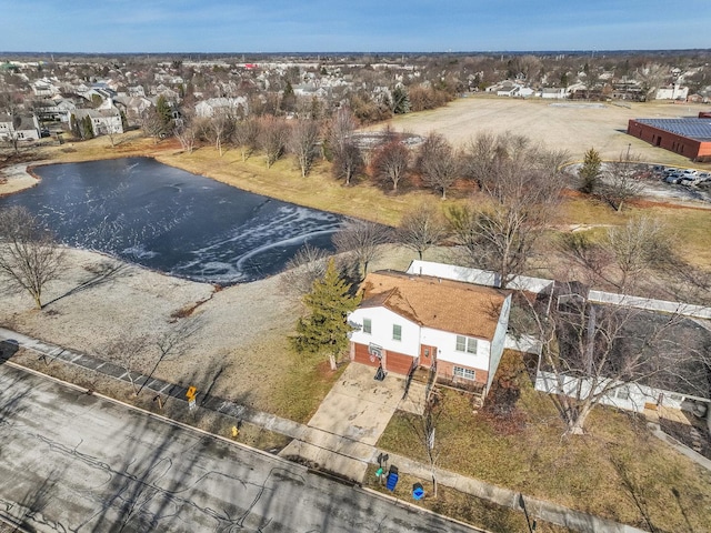 bird's eye view featuring a water view