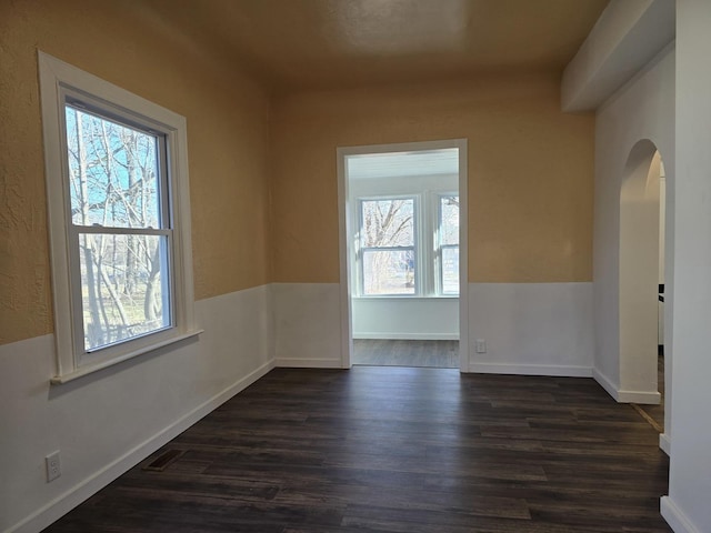 empty room featuring dark hardwood / wood-style flooring and a wealth of natural light