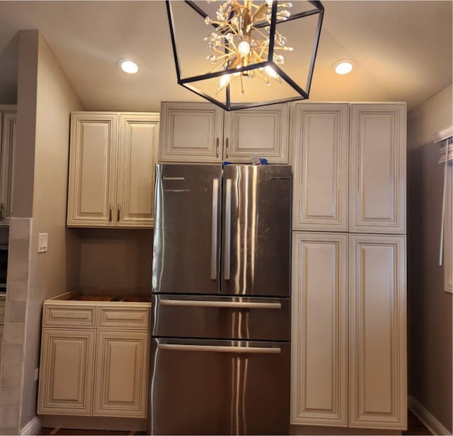 kitchen featuring stainless steel fridge