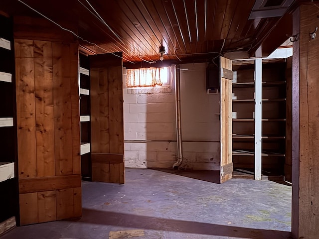 basement featuring wood ceiling