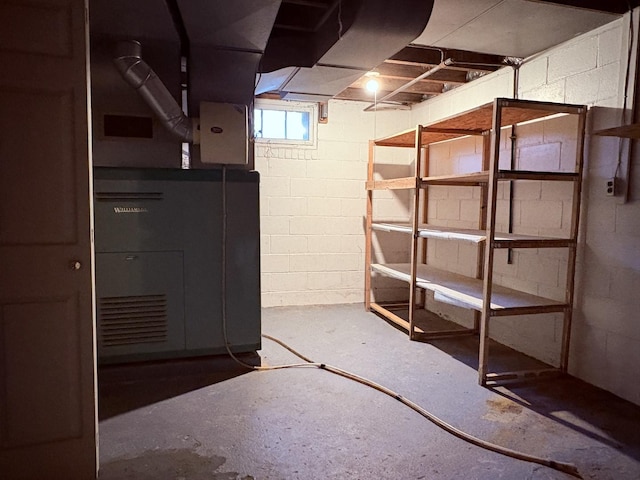 basement with heating unit