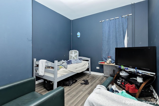 bedroom with hardwood / wood-style flooring