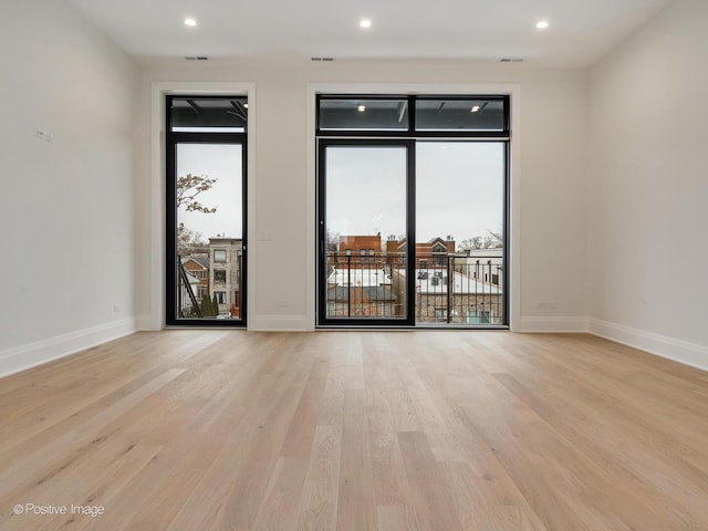 empty room with expansive windows, light hardwood / wood-style flooring, and plenty of natural light