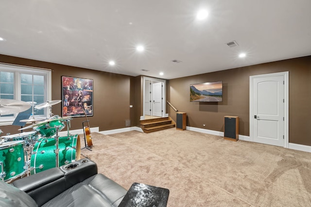 cinema room with carpet flooring