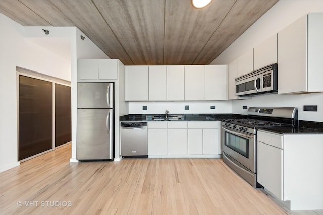 kitchen featuring white cabinetry, sink, light hardwood / wood-style flooring, and appliances with stainless steel finishes