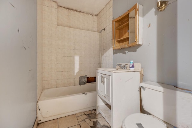 full bathroom featuring tile patterned flooring, shower / tub combination, vanity, and toilet