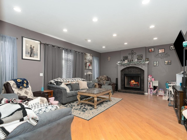 living room featuring light wood-type flooring