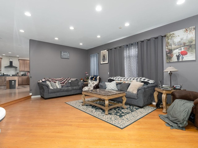 living room with light hardwood / wood-style flooring