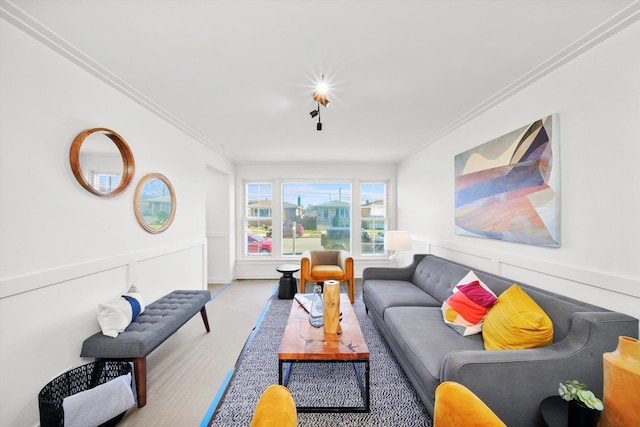 living room with crown molding