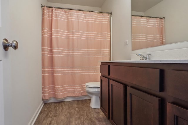 bathroom with vanity, hardwood / wood-style floors, and toilet