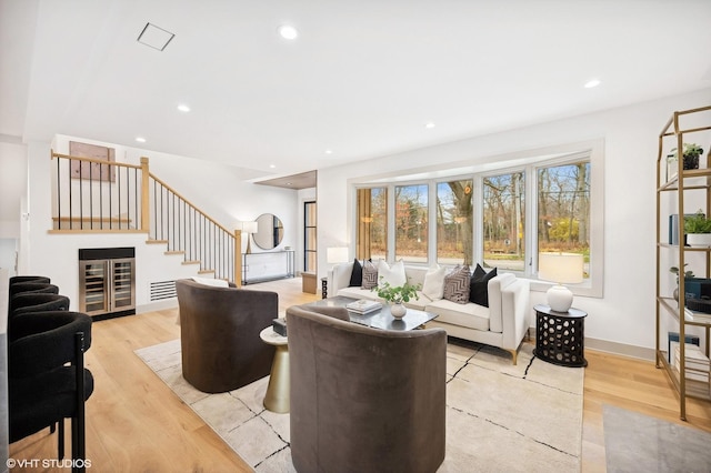 living room with light wood-type flooring